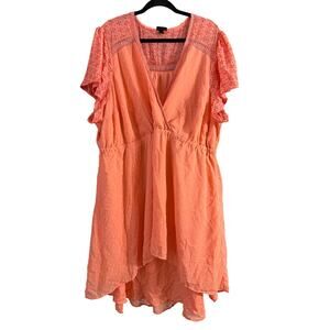 Torrid Women's Plus Size Peach Orange Eyelet Hi-Lo Dress Size 4 4X